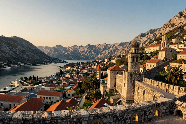 Historic Kotor old town with stunning bay views in Montenegro